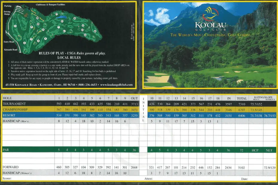 Ko'Olau Golf Club Card