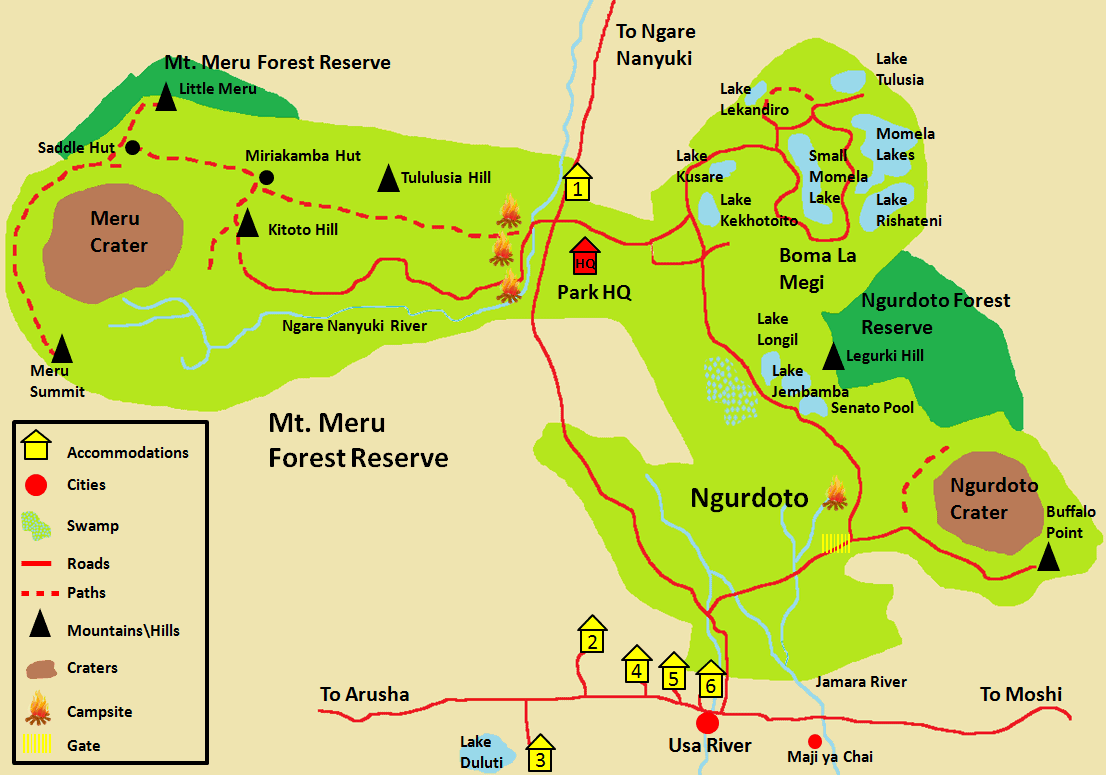 Arusha National Park Detail Map