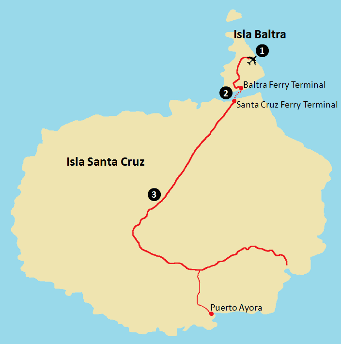 Getting to Galapagos - Baltra and Santa Cruz Map