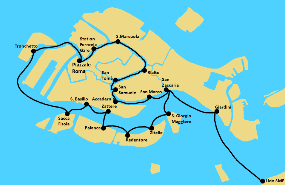 Venice travel guide - City of Venice Water Taxi Map
