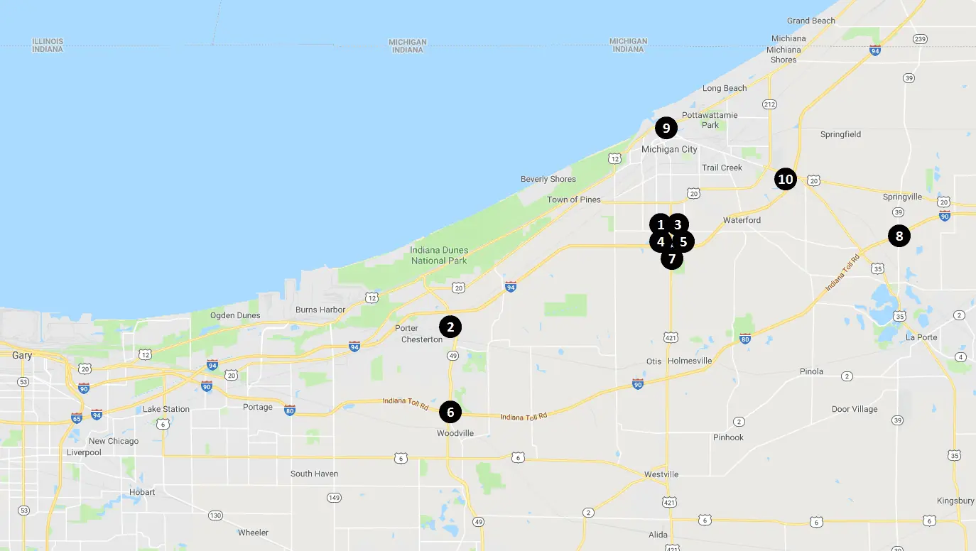Indiana Dunes Hotels Map