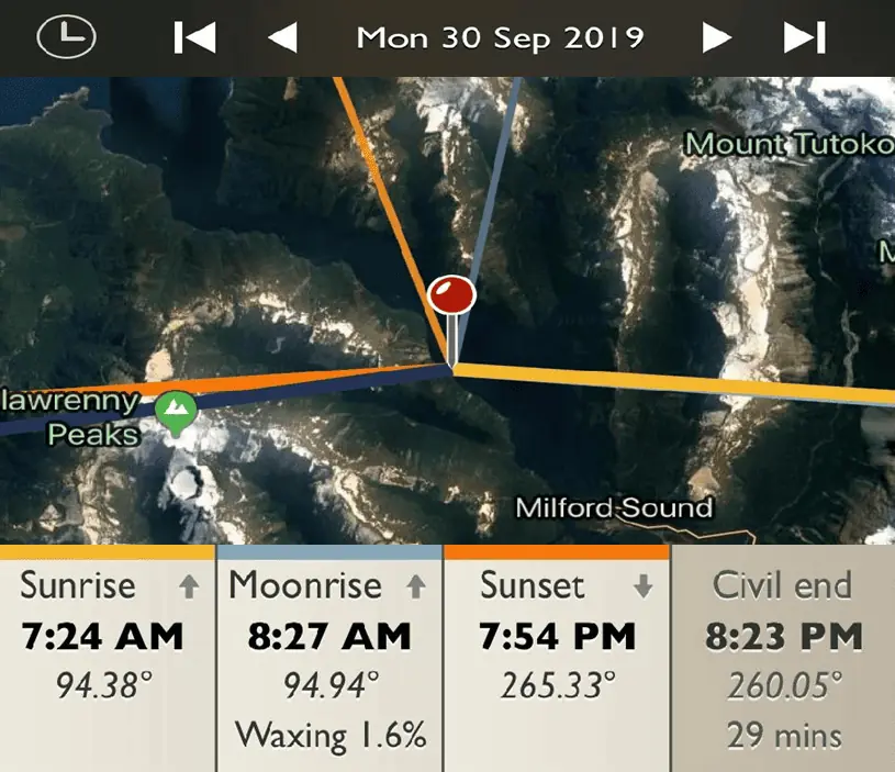 Milford Sound Cruise - Sunrise and Sunset Detail Map