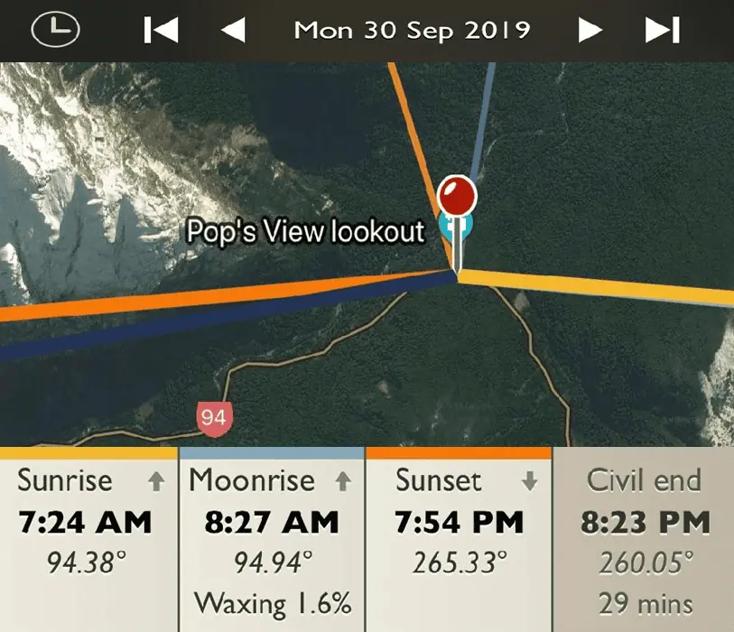 Pop's View Lookout - Sunrise and Sunset Detail Map