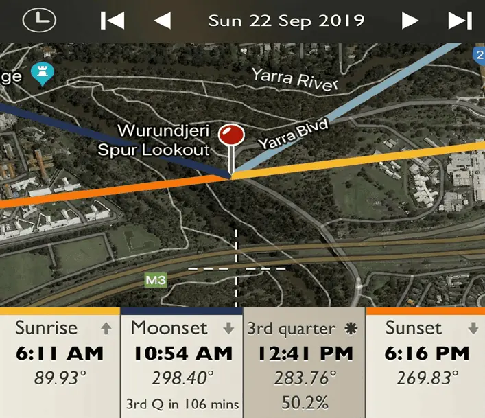 Wurundjeri Spur Lookout - Sunrise and Sunset Detail Map