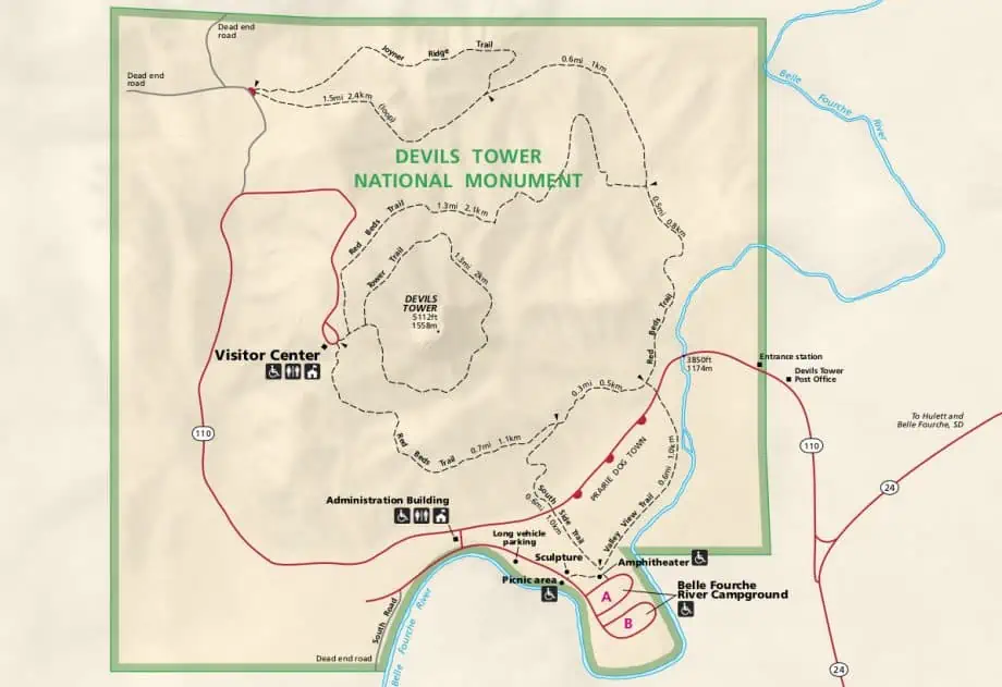 Devils Tower National Monument Guide - Devils Tower Park Map