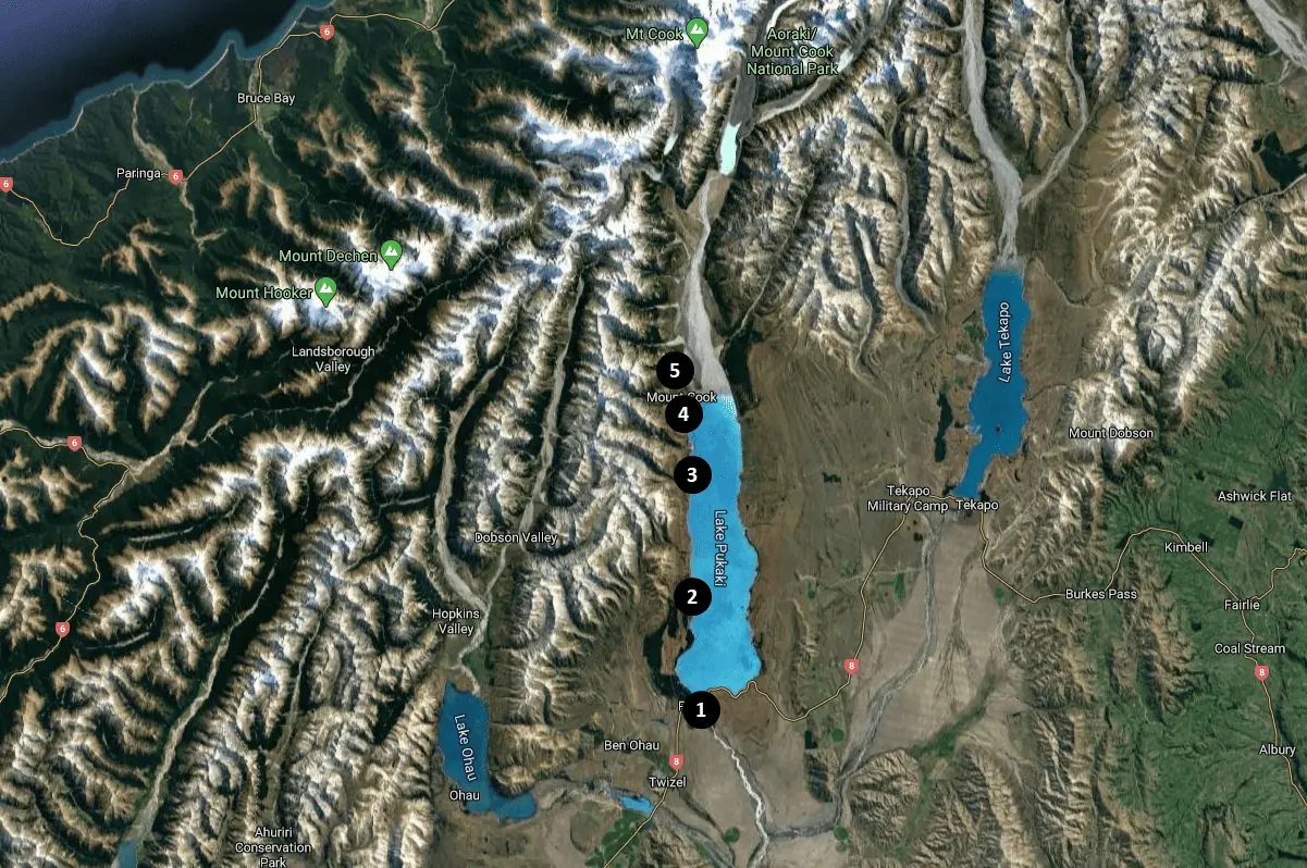 Mount Cook\Aoraki National Park Guide Lake Pukaki Scenic Viewpoints Map