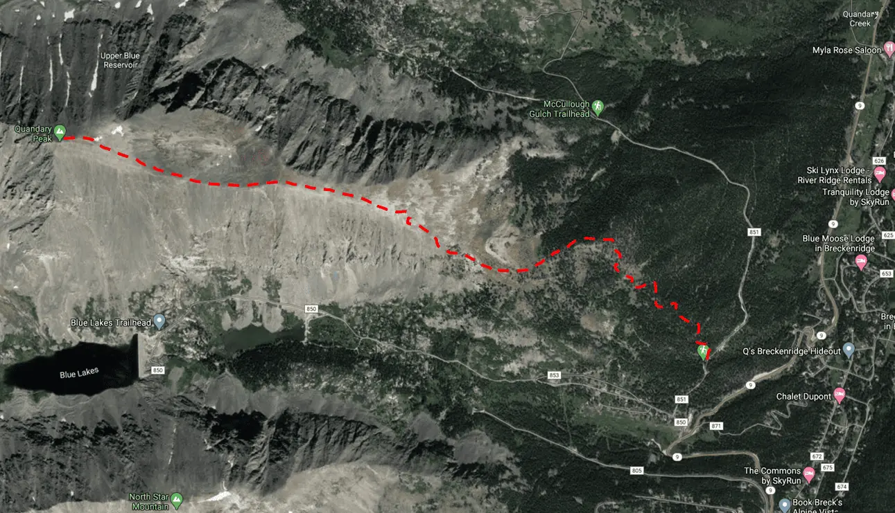 Best Fourteeners for Beginners Quandary Peak Trail Map