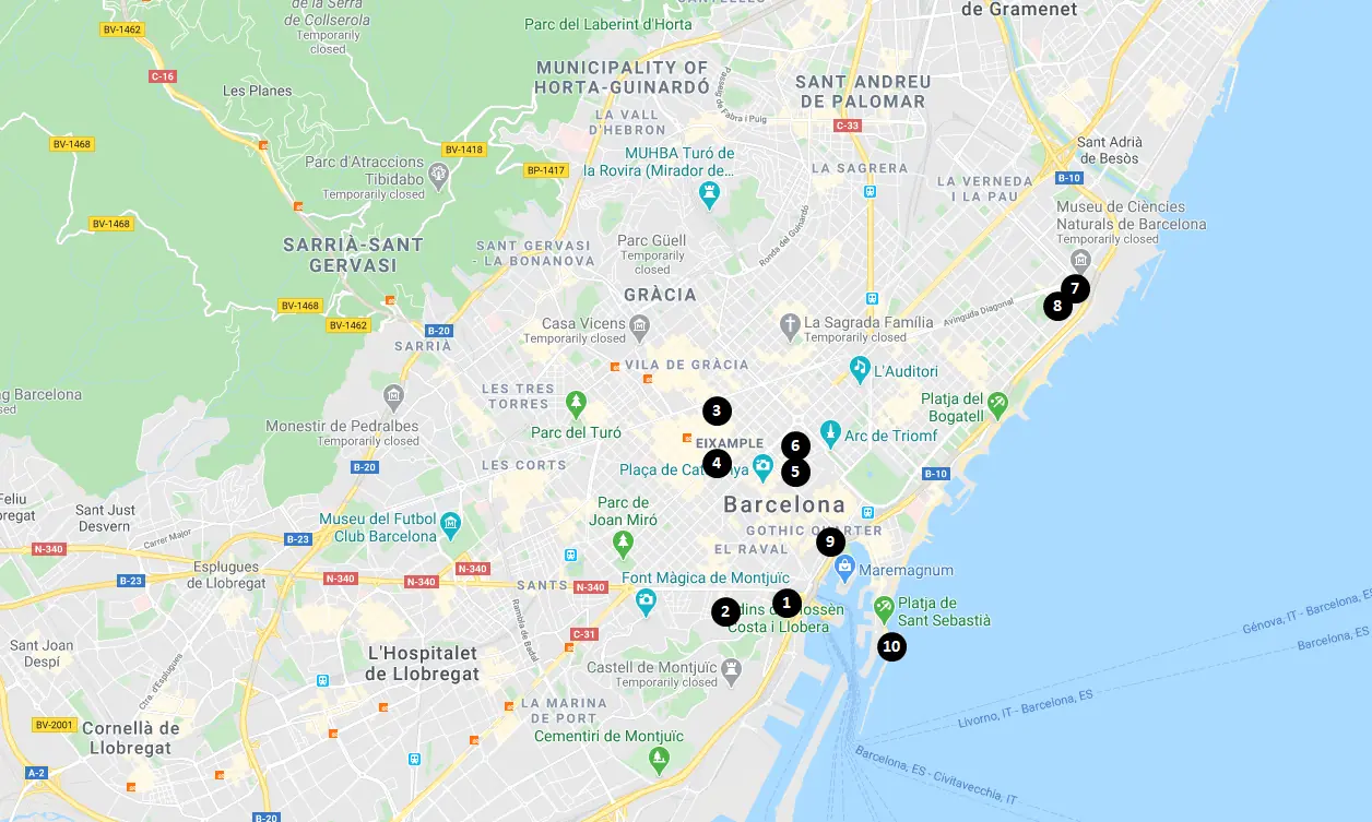 Travel Guide to Barcelona Spain Hotels and Hostels Map