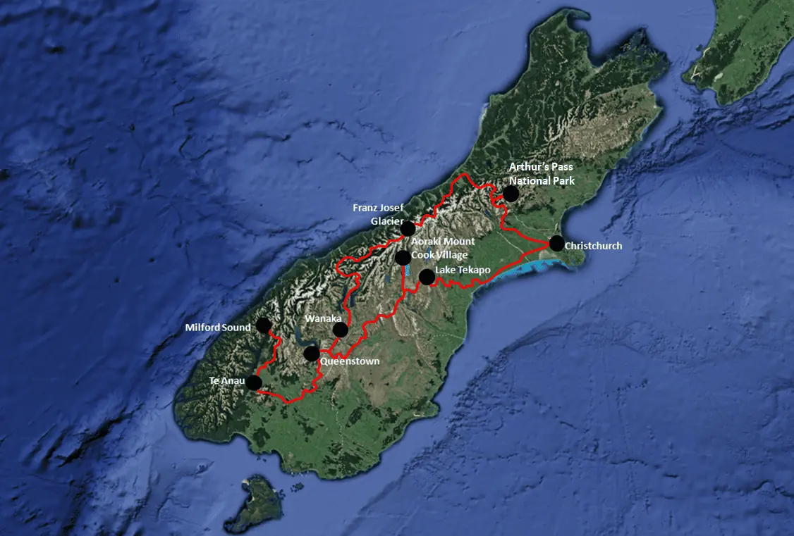 New Zealand South Island Itinerary Map Adding Arthur's Pass