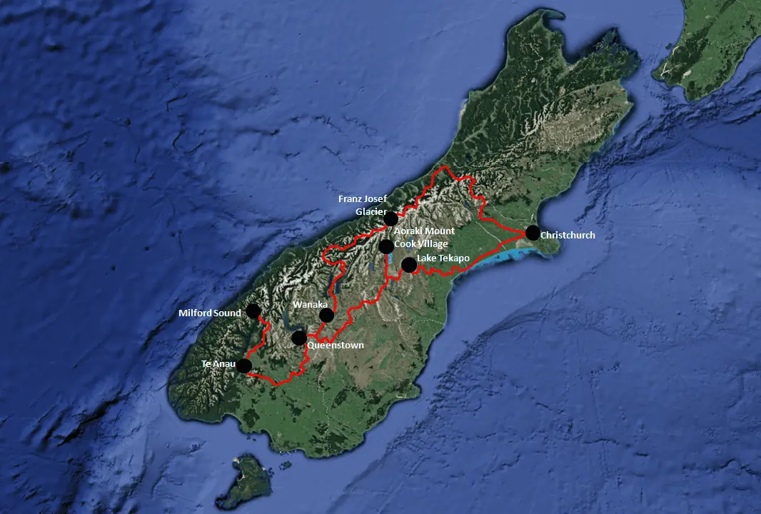 New Zealand South Island Itinerary Map
