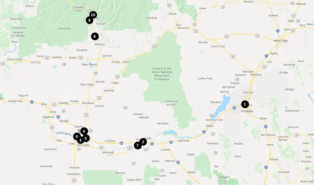 Craters of the Moon National Monument - Area Hotels Map