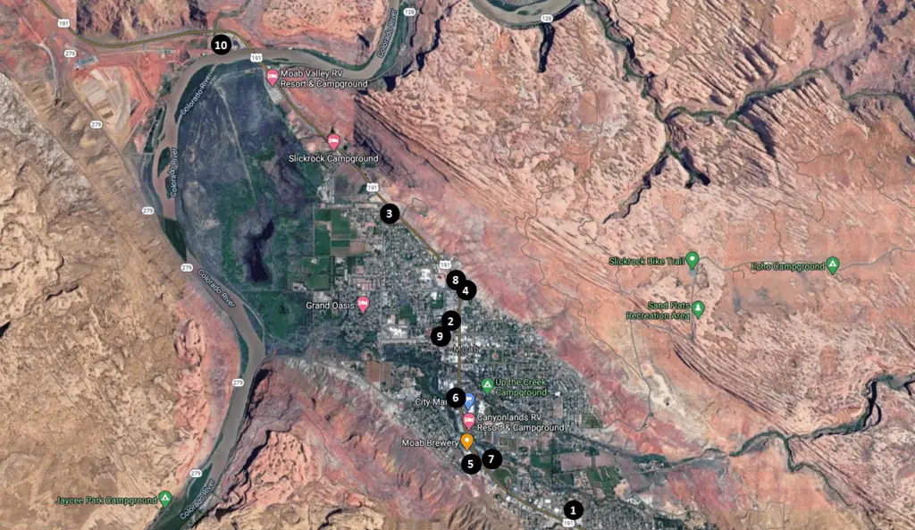 Moab, Utah Area Hotels Map