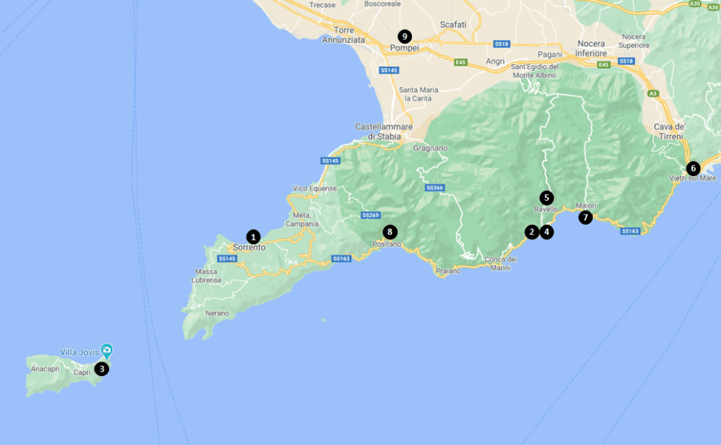 Amalfi Coast Top Things to See Map