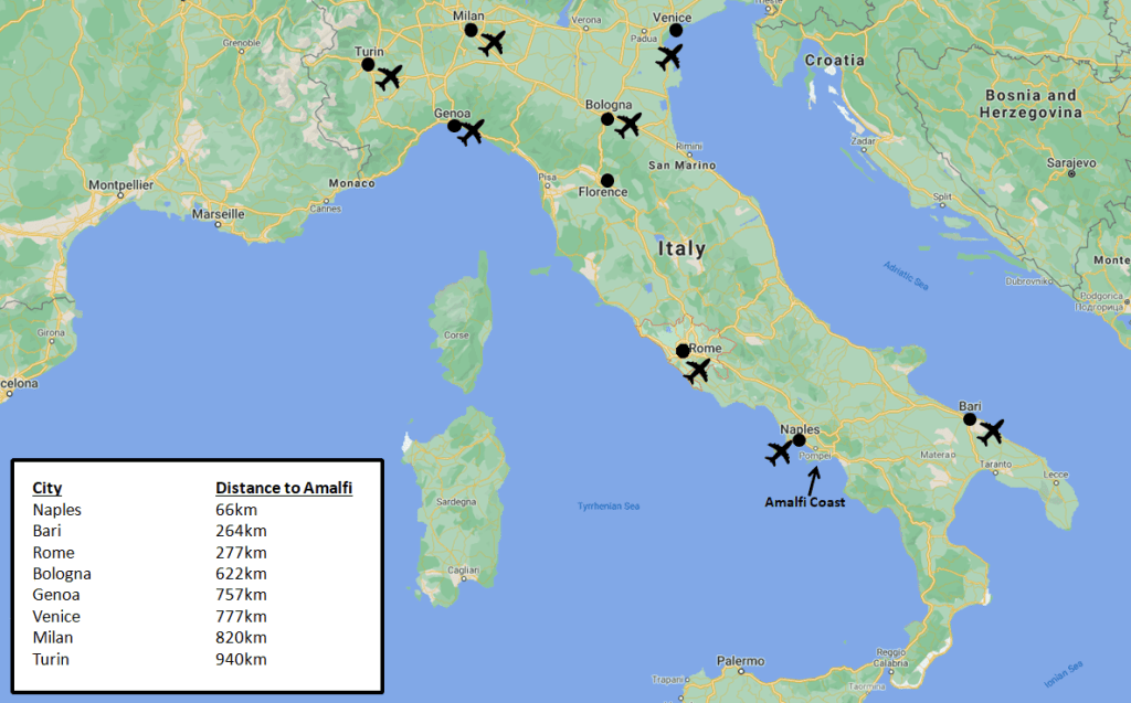 Getting to the Amalfi Coast Italy Map