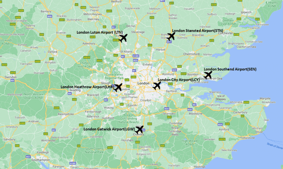London travel guide - Airports Map