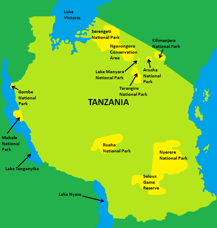 Tanzania Safari Itinerary - Top Ten Tanzania National Parks Map