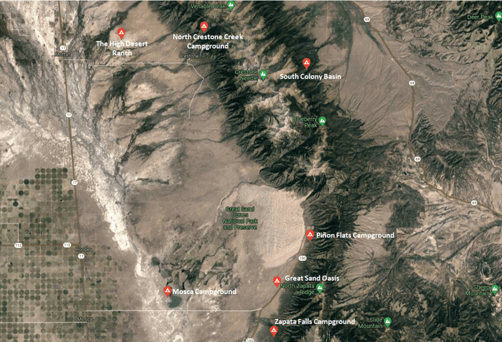 Great Sand Dunes Guide - Campgrounds Map