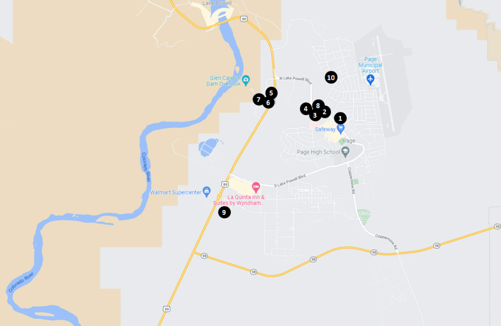Page, Arizona Hotels Map