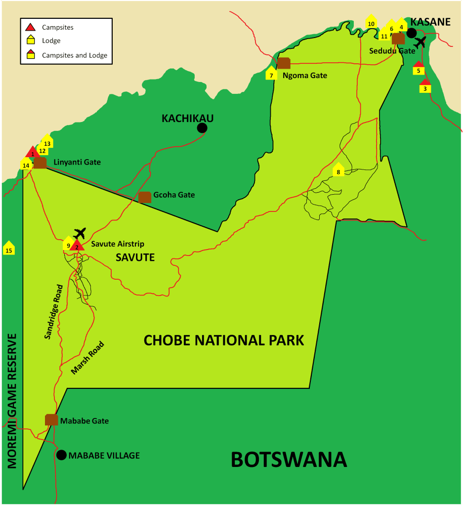 Chobe National Park Safari - Lodges and Campsites Map