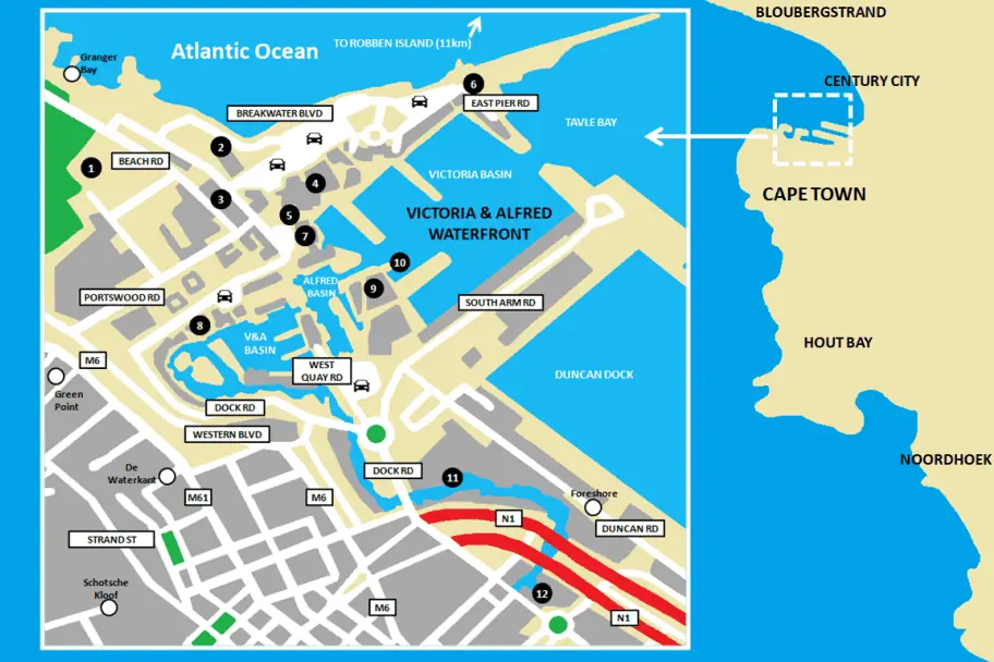 Cape Town Travel Guide - V&A Waterfront Attractions Map
