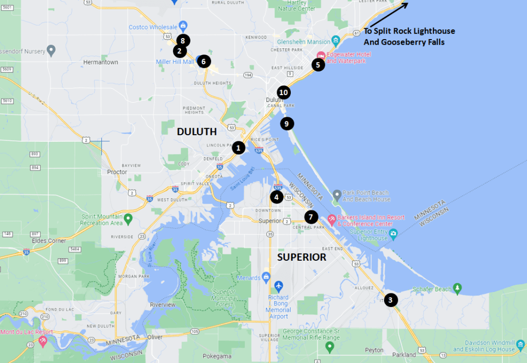 Duluth, Minnesota and Superior, Wisconsin Hotels Map