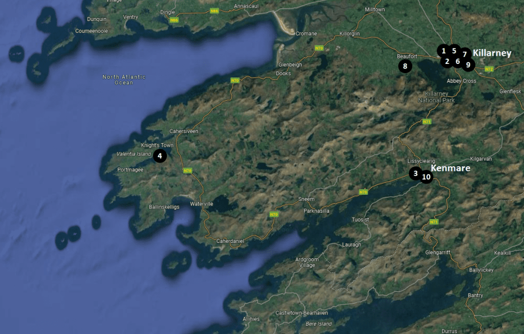 The Ring of Kerry Hotels Map