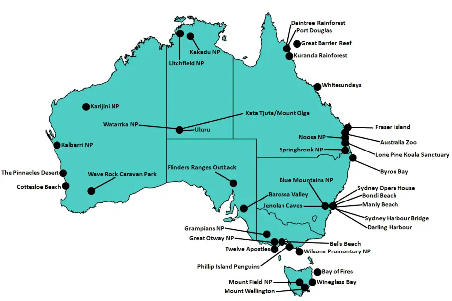 Top Things to See in Australia Map