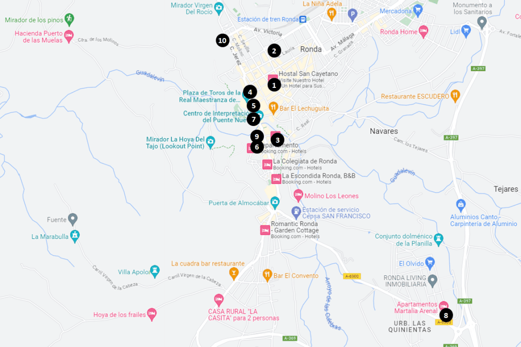 Ronda, Spain Hotels Map