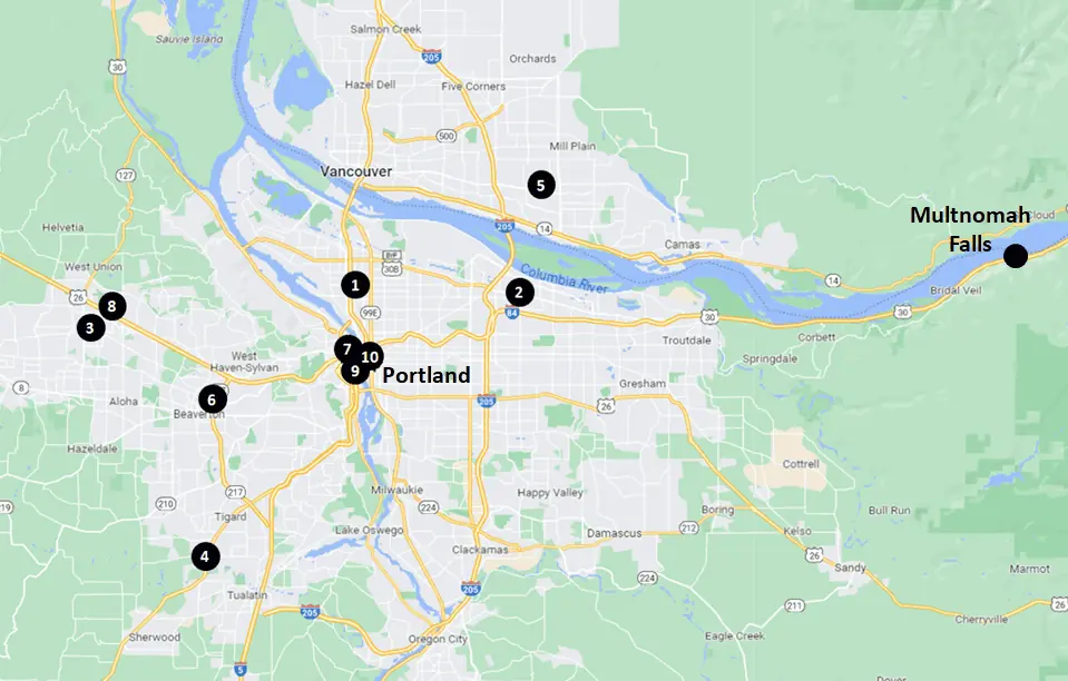 Multnomah Falls Guide - Hotels and Hostels Map